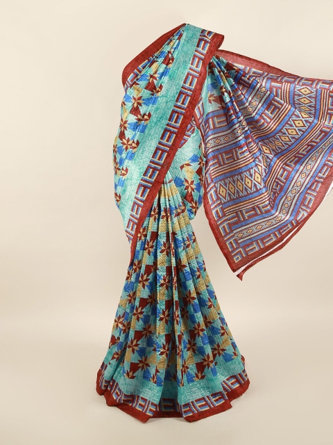 

Pothys Green & Red Floral Printed Saree