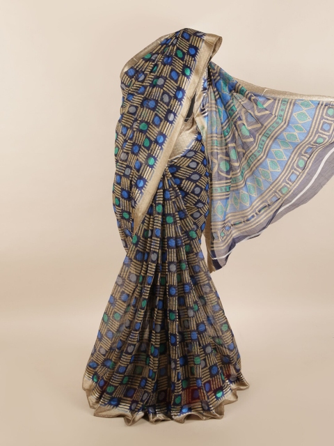

Pothys Blue & Beige Geometric Printed Saree
