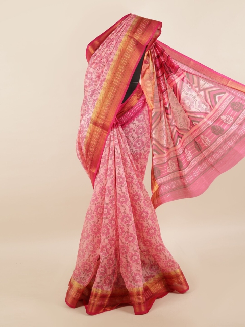 

Pothys Pink & Orange Printed Zari Border Saree
