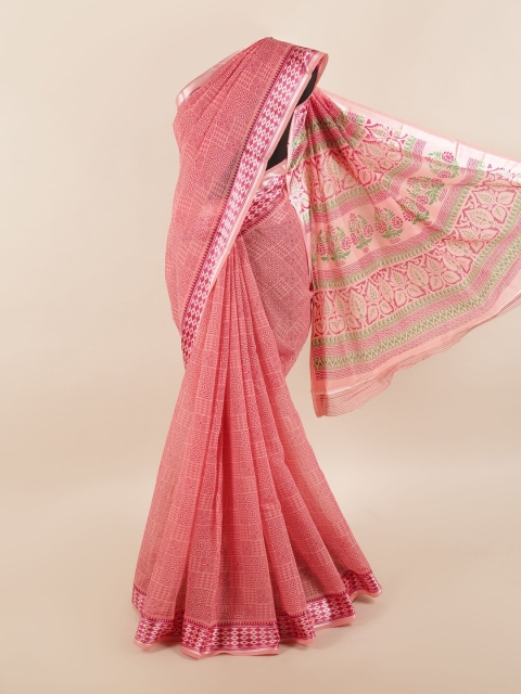 

Pothys Pink & Green Floral Printed Saree