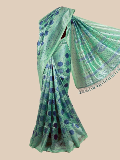 

Pothys Green & Blue Polka Dots Printed Saree