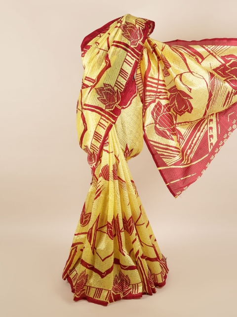 

Pothys Yellow & Maroon Floral Printed Saree