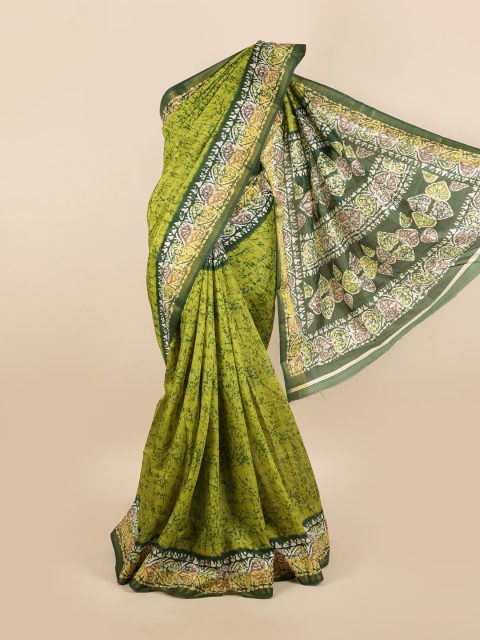 

Pothys Green & White Ethnic Motifs Zari Border Saree