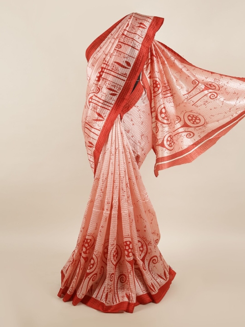 

Pothys Women Peach-Coloured & Red Printed Saree