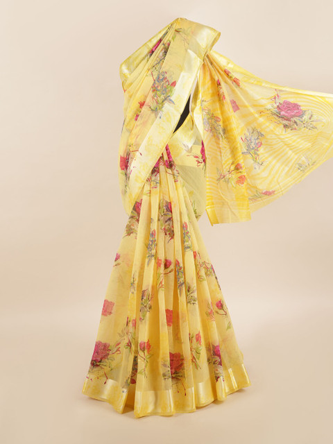 

Pothys Yellow & Pink Floral Printed Saree
