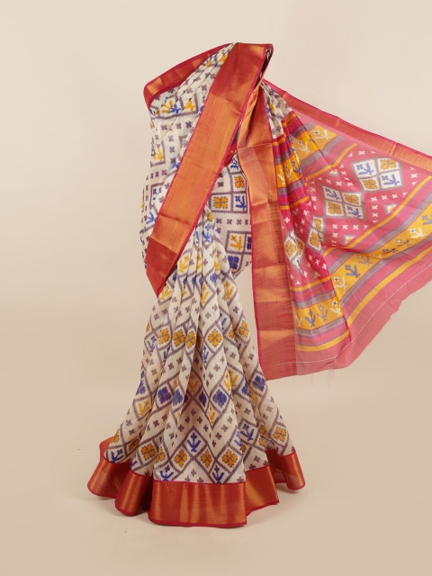 

Pothys Cream-Coloured & Red Zari Border Saree