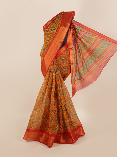 

Pothys Mustard & Multicoloured Floral Printed Zari Border Saree