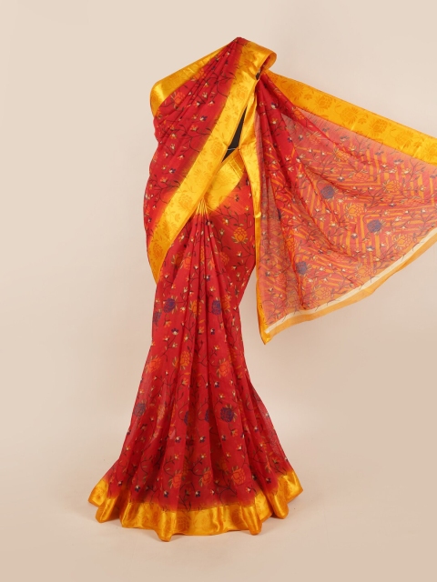 

Pothys Red & Yellow Floral Printed Saree