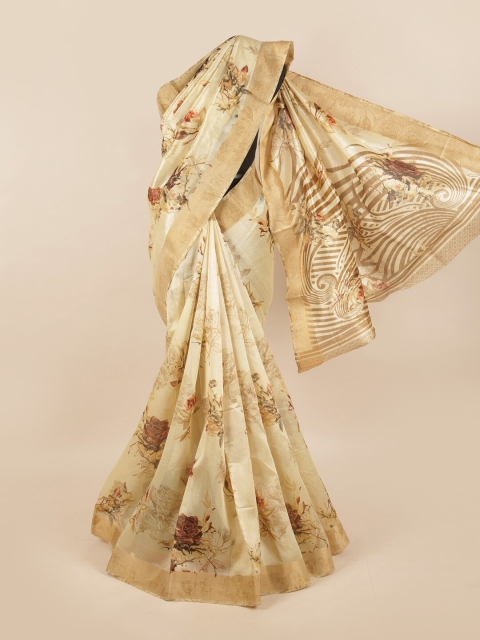 

Pothys Cream-Coloured & Brown Floral Printed Saree