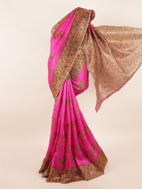 

Pothys Pink & Brown Floral Printed Saree