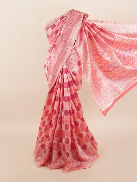 

Pothys Women Pink Polka Dots Printed Saree