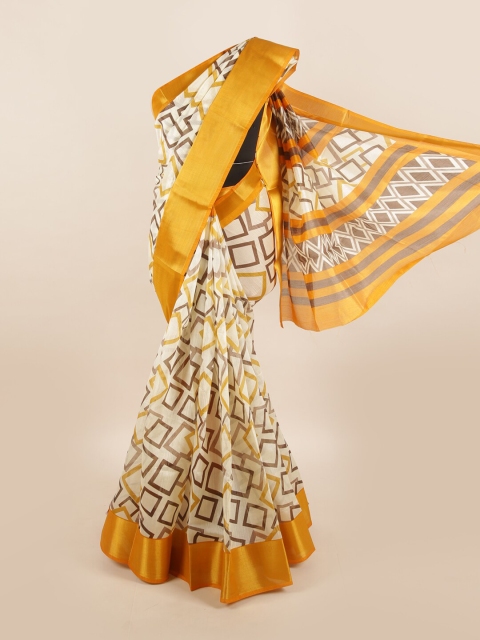 

Pothys Cream-Coloured & Yellow Zari Border Saree
