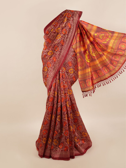 

Pothys Maroon & Yellow Floral Printed Saree