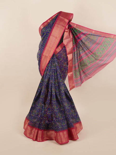 

Pothys Women Blue & Pink Cotton Blend Floral Printed Saree