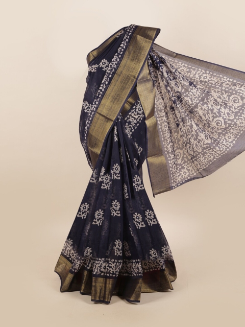 

Pothys Women Navy Blue & Gold-toned Cotton Blend Batik Printed Saree