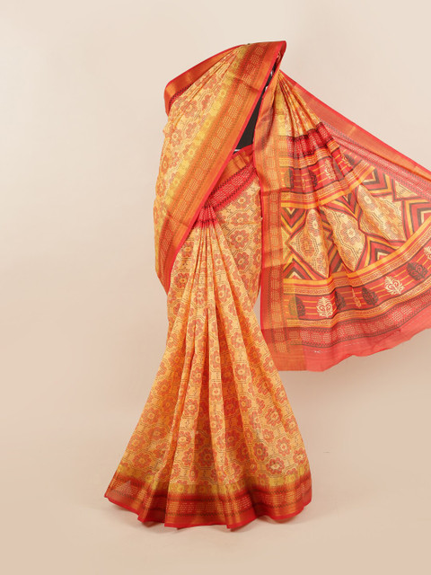 

Pothys Orange Cotton Blend Ethnic Motifs Printed Saree