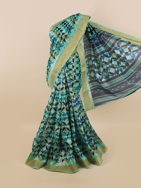 

Pothys Blue Cotton Blend Geometric Printed Saree