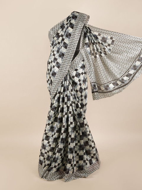 

Pothys White & Black Cotton Blend Geometric Printed Saree