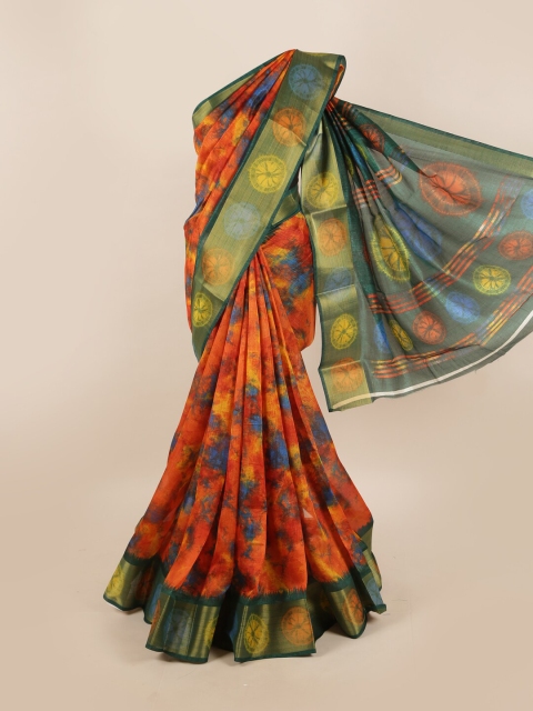 

Pothys Orange & Green Cotton Blend Tie-Dye Printed Saree
