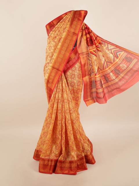 

Pothys Orange Cotton Blend Ethnic Motifs Printed Saree