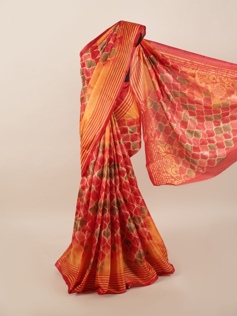 

Pothys Orange & Red Cotton Blend Geometric Printed Saree