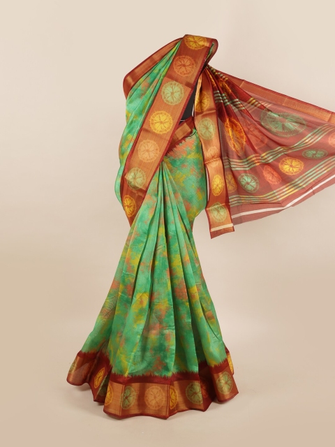 

Pothys Green & Maroon Cotton Blend Tie-Dye Printed Saree