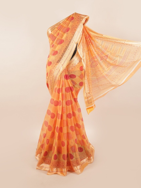 

Pothys Orange Cotton Blend Geometric Printed Saree