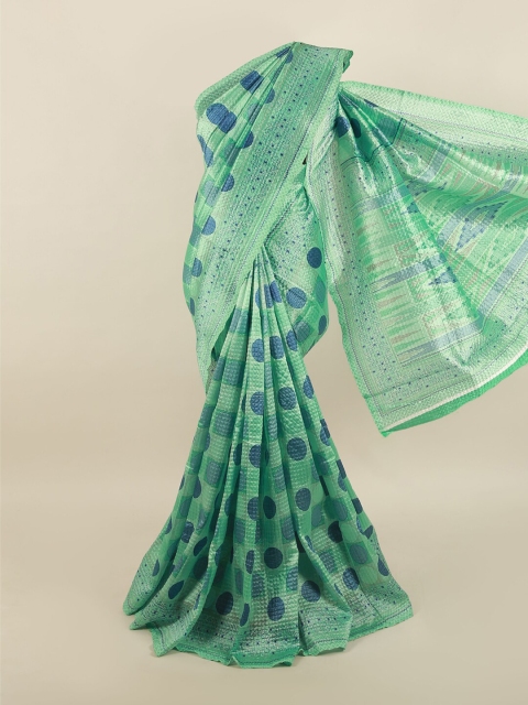 

Pothys Green & Blue Cotton Blend Geometric Printed Saree