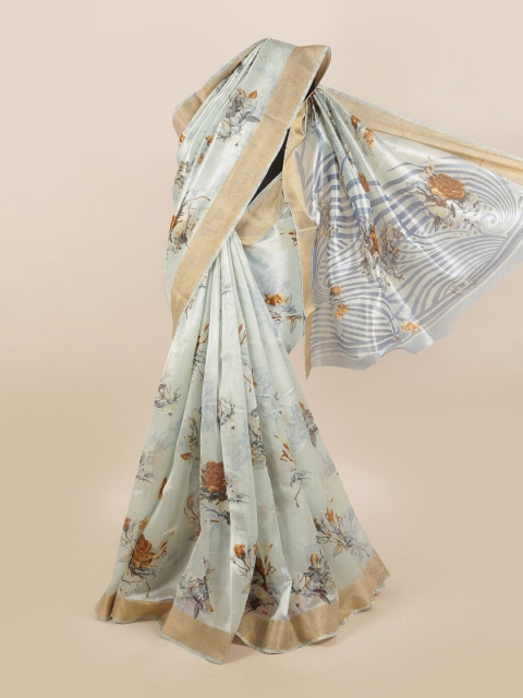 

Pothys Grey & Gold-Toned Cotton Blend Floral Printed Saree