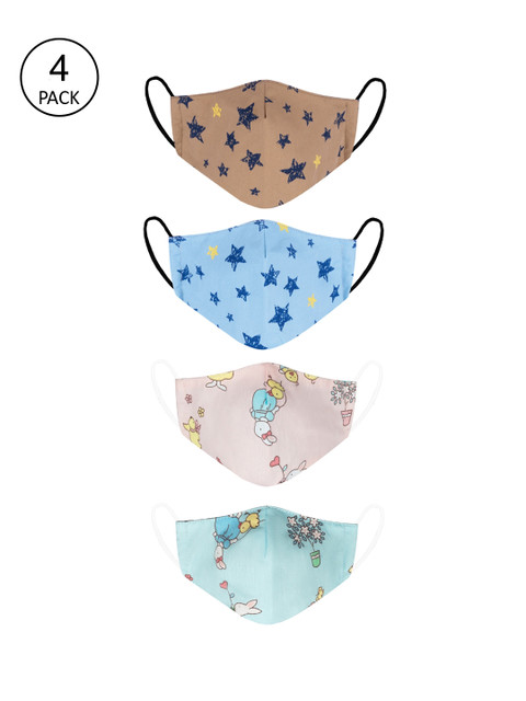 

VEA Pack of 4 Printed 3-Ply 5-Layered Reusable Outdoor Cloth Masks, Blue