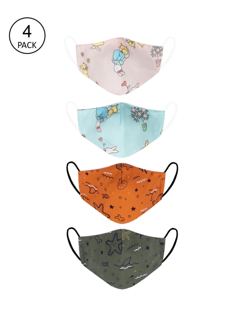 

VEA Pack of 4 Printed 3-Ply 5-Layered Reusable Outdoor Cloth Masks, Pink