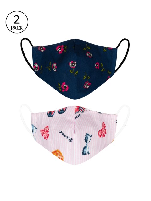 

VEA Pack of 2 Printed 3-Ply 5-Layered Reusable Outdoor Cloth Masks, Navy blue