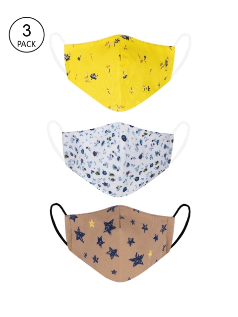 

VEA Pack of 3 Printed 3-Ply 5-Layered Reusable Outdoor Cloth Masks, Yellow