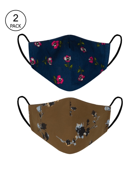 

VEA Pack of 2 Printed 3-Ply 5-Layered Reusable Outdoor Cloth Masks, Navy blue