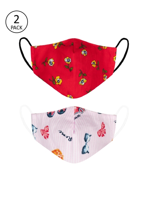 

VEA Pack of 2 Printed 3-Ply 5-Layered Reusable Outdoor Cloth Masks, Red