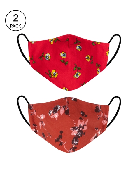 

VEA Pack of 2 Printed 3-Ply 5-Layered Reusable Outdoor Cloth Masks, Red