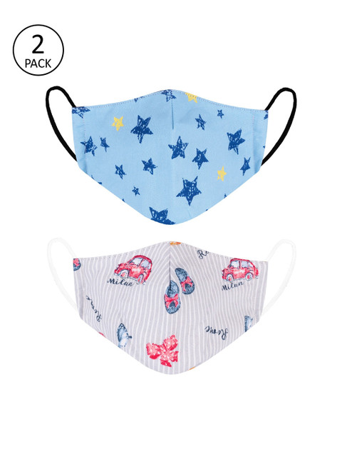 

VEA Pack of 2 Printed 3-Ply 5-Layered Reusable Outdoor Cloth Masks, Blue