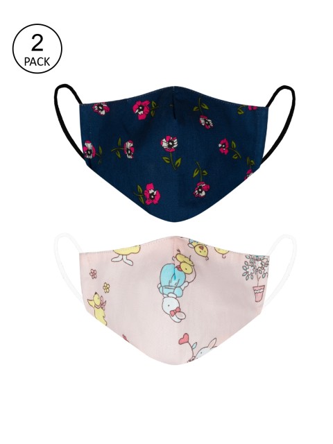 

VEA Pack of 2 Printed 3-Ply 5-Layered Reusable Outdoor Cloth Masks, Navy blue