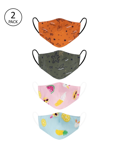 

VEA Pack Of 2 Kids Cotton 5 Layered 3-Ply Cloth Mask, Multi