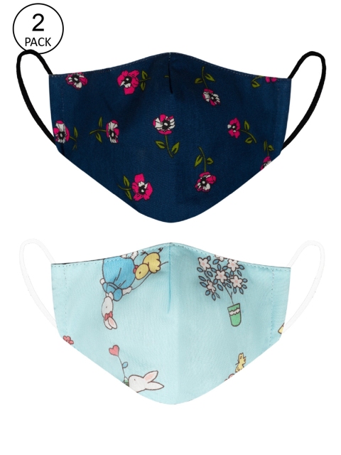 

VEA Pack of 2 Printed 3-Ply 5-Layered Reusable Outdoor Cloth Masks, Navy blue