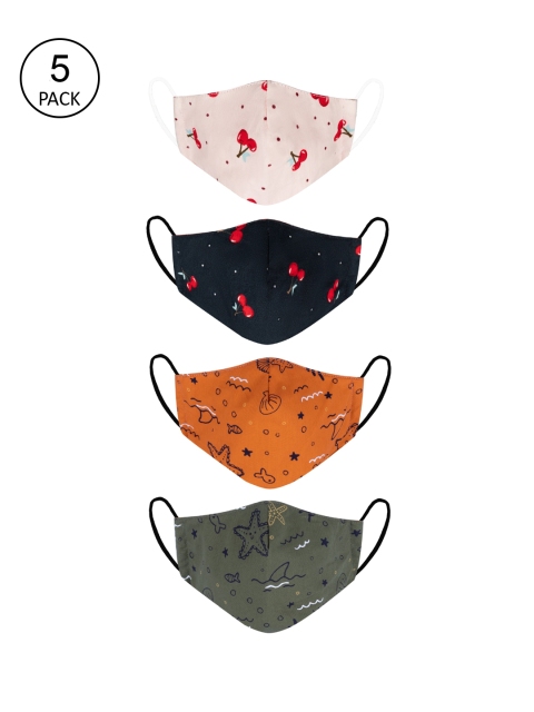 

VEA Pack of 4 Printed 3-Ply 5-Layered Reusable Outdoor Cloth Masks, Pink