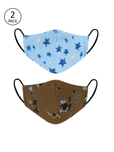 

VEA Pack of 2 Printed 3-Ply 5-Layered Reusable Outdoor Cloth Masks, Blue