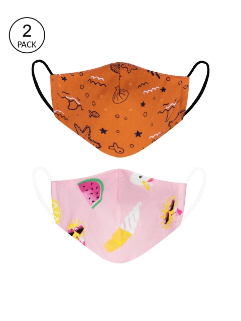 

VEA Pack of 2 Printed 3-Ply 5-Layered Reusable Outdoor Cloth Masks, Mustard