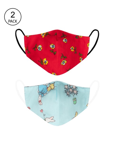 

VEA Pack of 2 Printed 3-Ply 5-Layered Reusable Outdoor Cloth Masks, Red