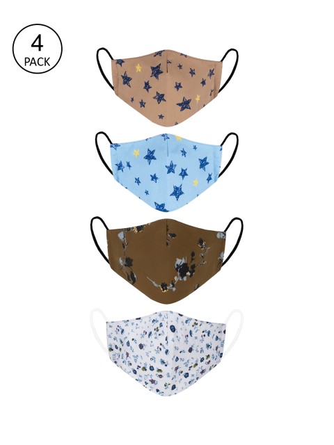

VEA Pack of 4 Printed 3-Ply 5-Layered Reusable Outdoor Cloth Masks, Blue