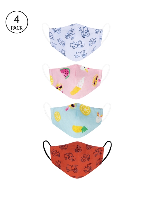 

VEA Pack of 4 Printed 3-Ply 5-Layered Reusable Outdoor Cloth Masks, Red