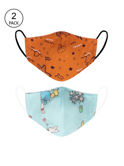 

VEA Pack of 2 Printed 3-Ply 5-Layered Reusable Outdoor Cloth Masks, Mustard