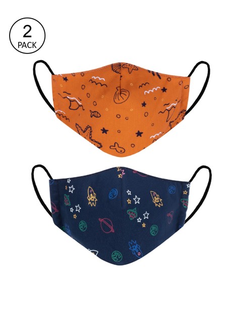 

VEA Pack of 2 Printed 3-Ply 5-Layered Reusable Outdoor Cloth Masks, Mustard