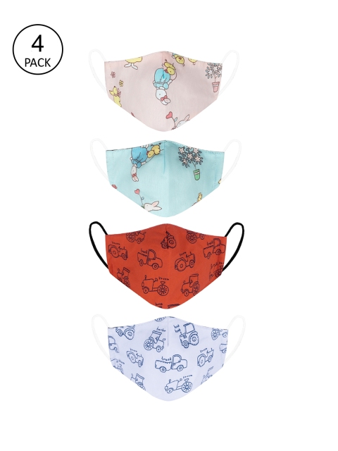 VEA Pack Of 4 Kids Soft Cotton 5 Layered 3-Ply Filtration Face Mask, Multi