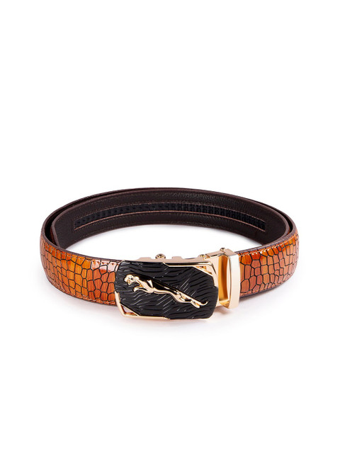 

BANGE Men Brown Croc Textured Genuine Leather Auto-Lock Formal Belt
